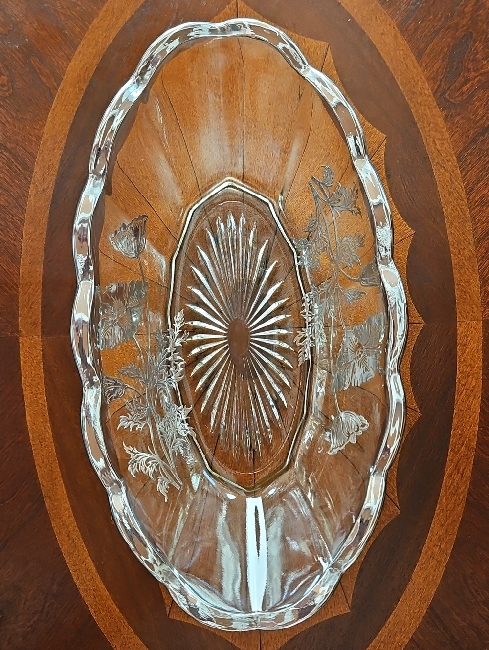 Vintage Silver City Flanders Poppy Glass Relish Dish Oval